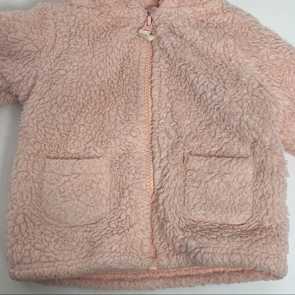 Carter’s Size 18 Months Baby Girl Pink Fur Hooded Zip Up Coat Jacket w/ Ears